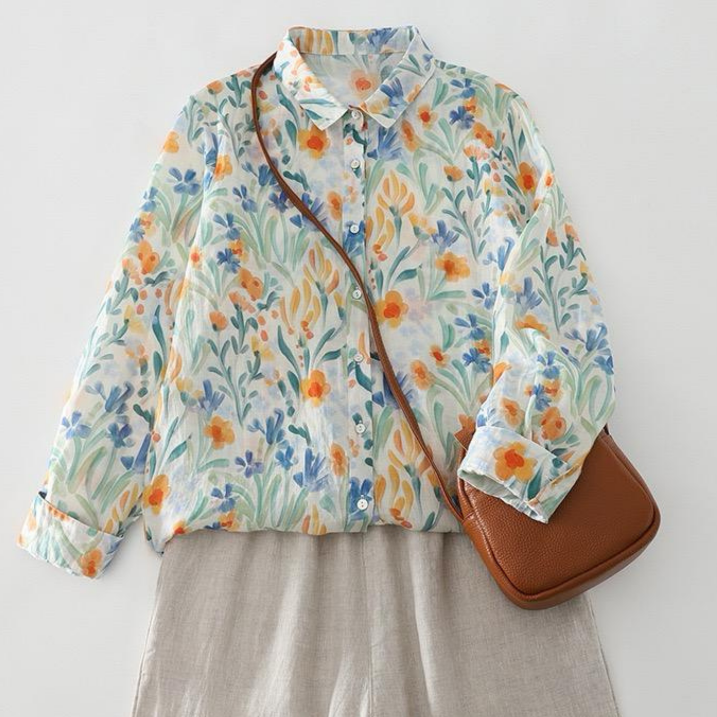 Pure Cotton Digital Leaf Printed Full Sleeve Casual Shirt
