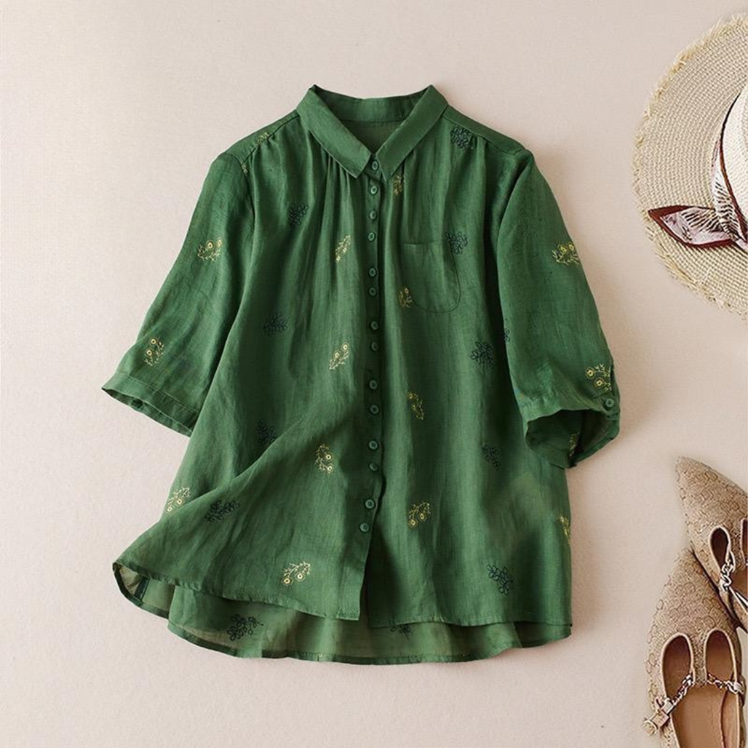 Pure Cotton Floral Embroidered Women's Shirt