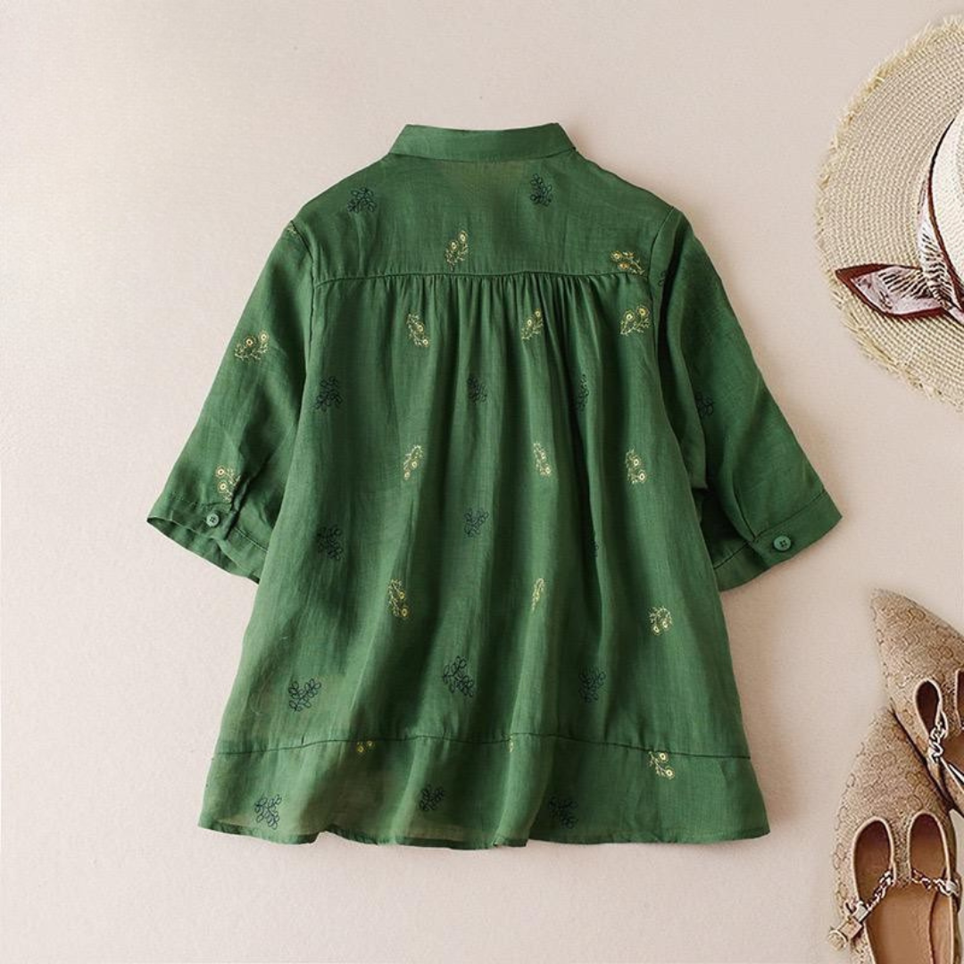 Pure Cotton Floral Embroidered Women's Shirt