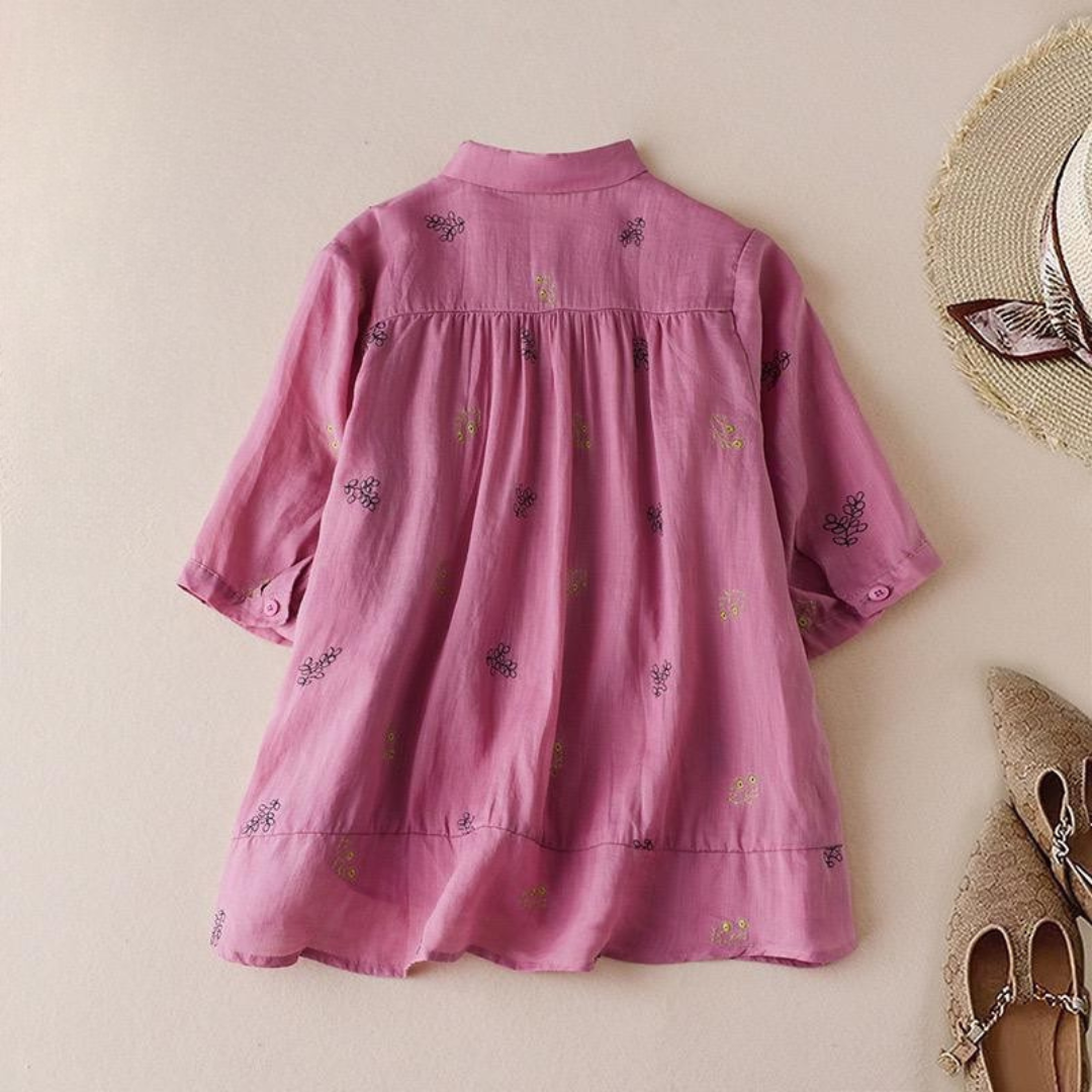 Pure Cotton Floral Embroidered Women's Shirt
