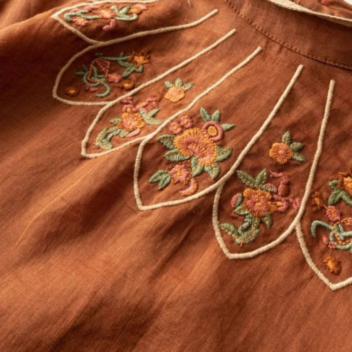 100% Pure Cotton Queen Embroidered Top with Back-Button Detail