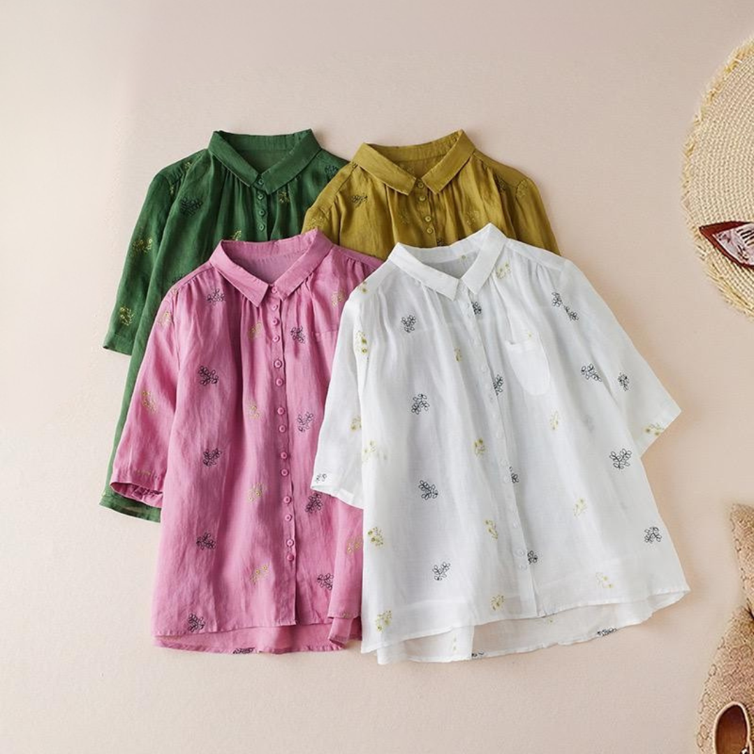 Pure Cotton Floral Embroidered Women's Shirt