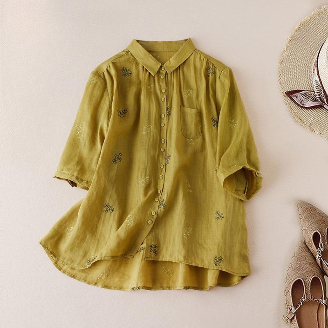 Pure Cotton Floral Embroidered Women's Shirt