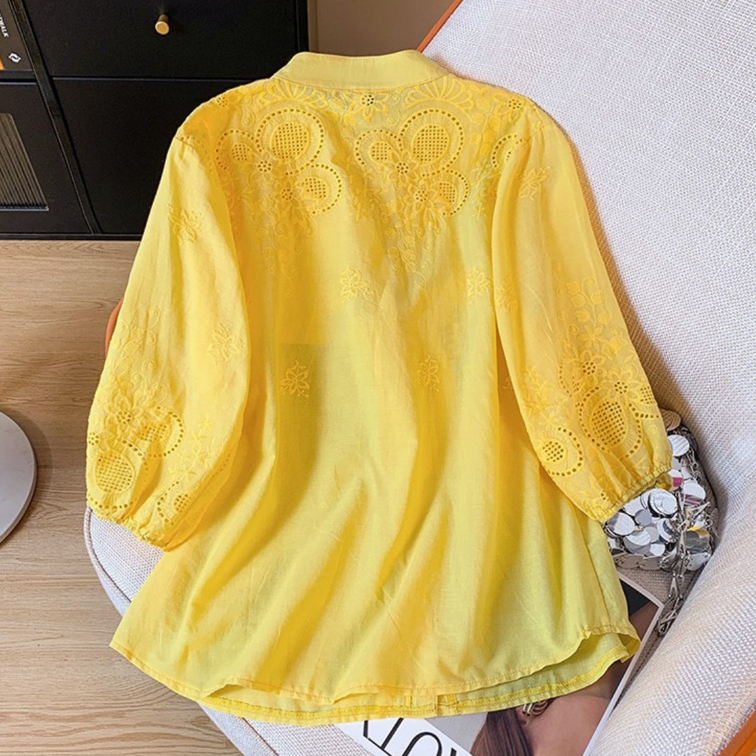 Pure Cotton Schiffly Embroidered Button Down Shirt