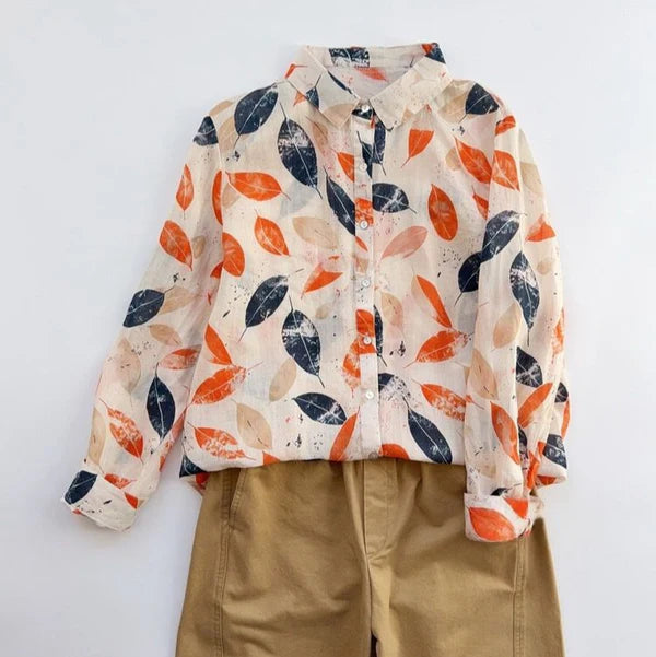 Pure Cotton Elegant Leaf Print Shirt Perfect for Every Season
