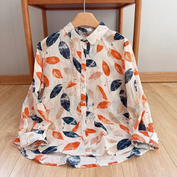 Pure Cotton Elegant Leaf Print Shirt Perfect for Every Season