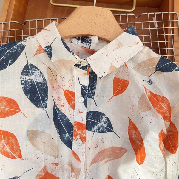 Pure Cotton Elegant Leaf Print Shirt Perfect for Every Season