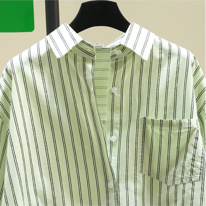 Women's Oversized Striped Poplin Cotton Shirt