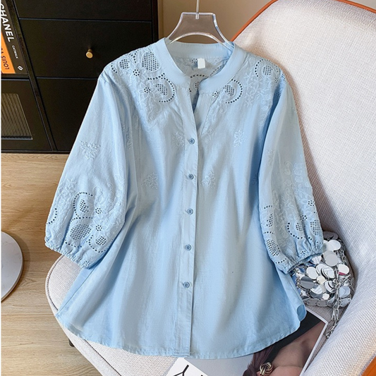 Pure Cotton Schiffly Embroidered Button Down Shirt