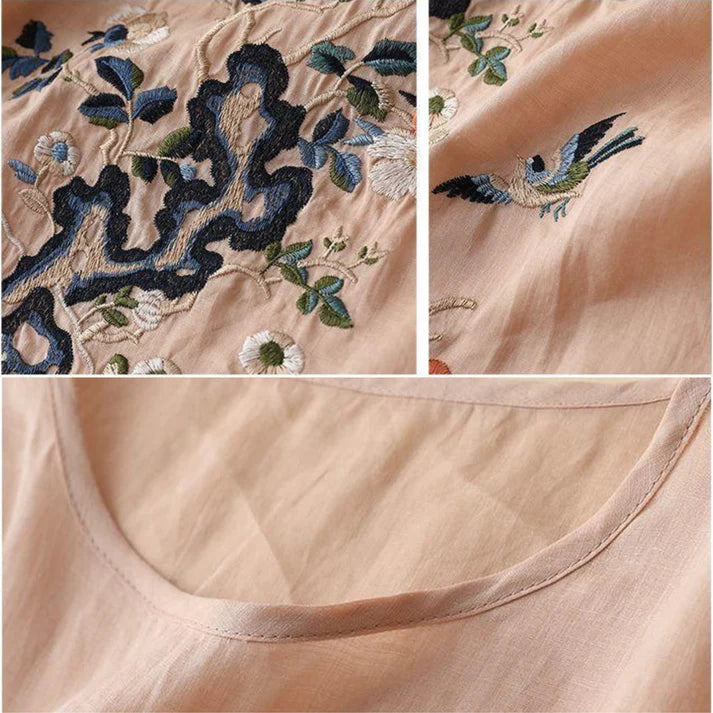 Floral Embroidered Pure Cotton Tunic Stylish Casual Boho Top