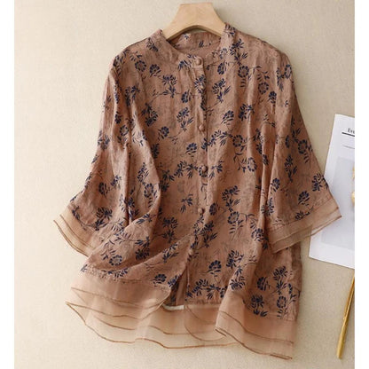 Pure Cotton Printed Shirt With Organza