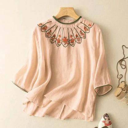 100% Pure Cotton Queen Embroidered Top with Back-Button Detail