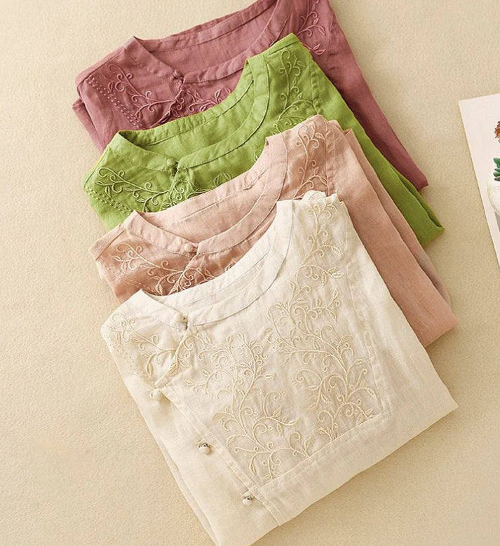 Floral Vine Embroidery Pure Cotton Top