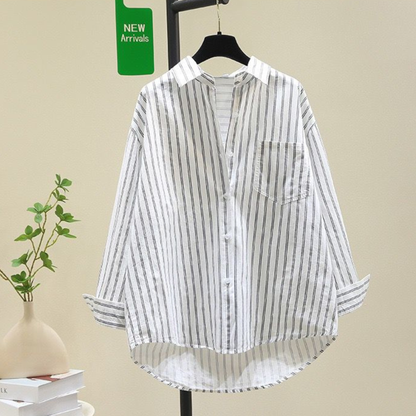 Women's Oversized Striped Poplin Cotton Shirt