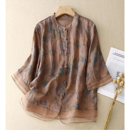 Pure Cotton Printed Shirt With Organza