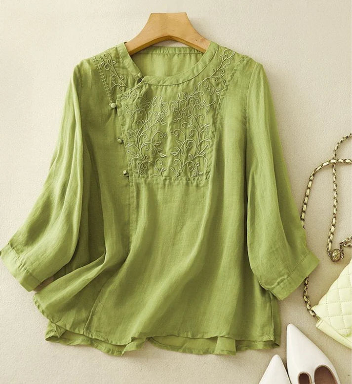 Floral Vine Embroidery Pure Cotton Top