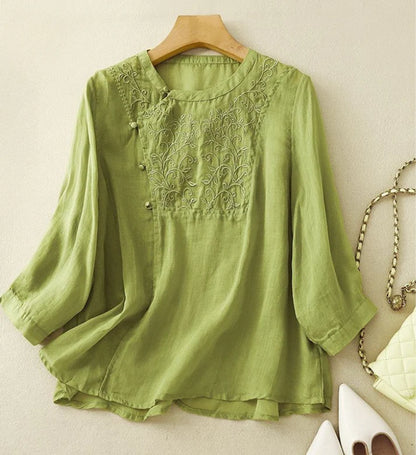 Floral Vine Embroidery Pure Cotton Top