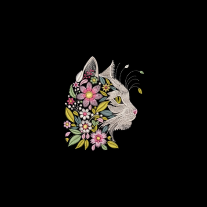 Floral Whiskers Embroidered Oversized T-Shirt