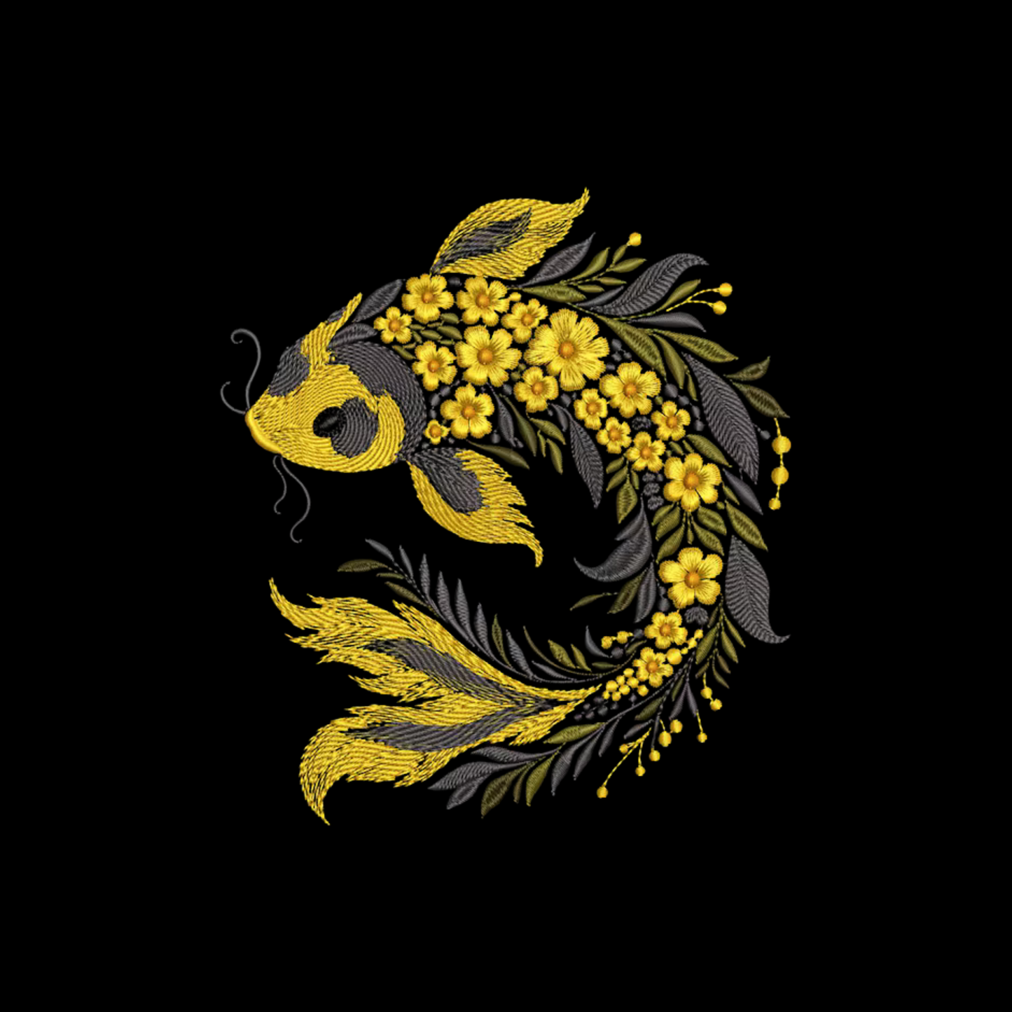 Golden Koi Fish Embroidered Oversized T-Shirt