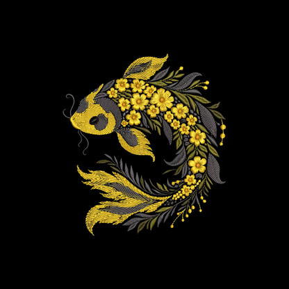 Golden Koi Fish Embroidered Oversized T-Shirt