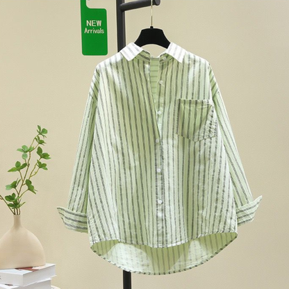 Women's Oversized Striped Poplin Cotton Shirt