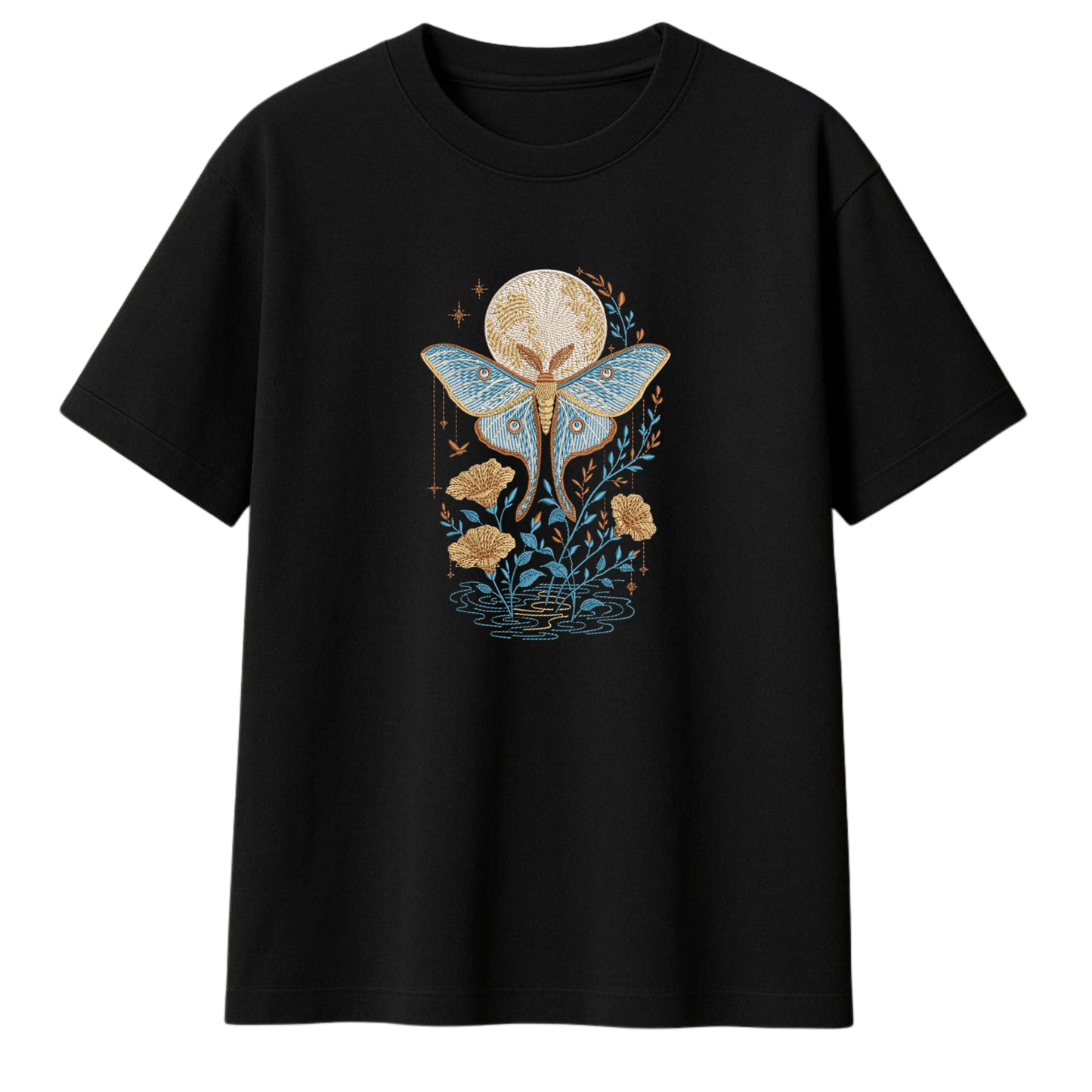 Blue Luna Moth Embroidered Oversized T-Shirt