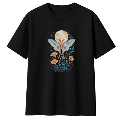 Blue Luna Moth Embroidered Oversized T-Shirt