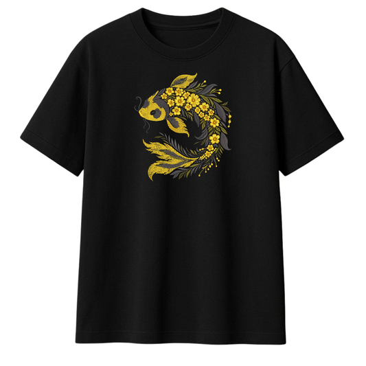 Golden Koi Fish Embroidered Oversized T-Shirt