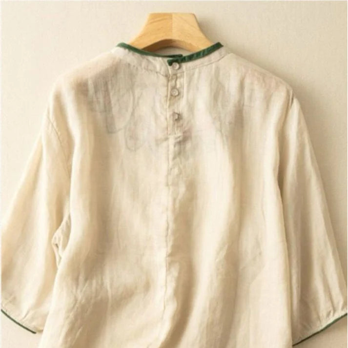 100% Pure Cotton Queen Embroidered Top with Back-Button Detail