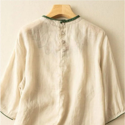 100% Pure Cotton Queen Embroidered Top with Back-Button Detail