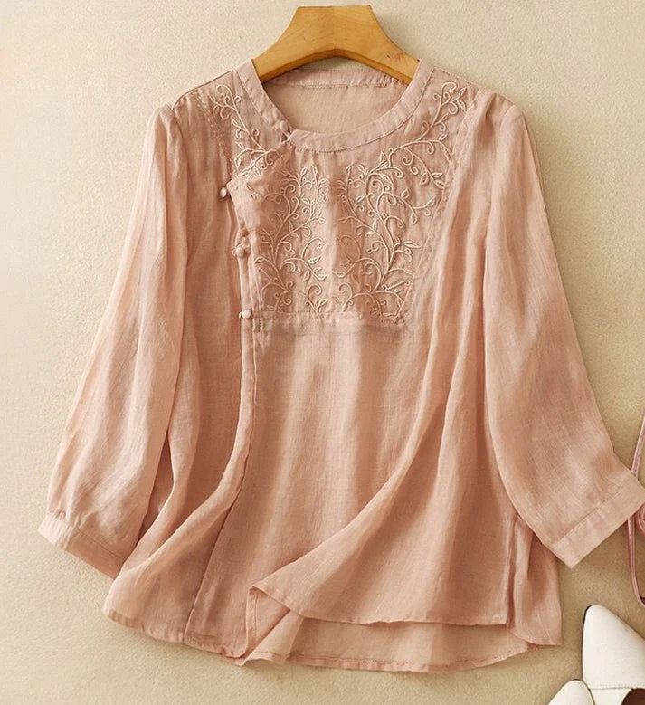 Floral Vine Embroidery Pure Cotton Top