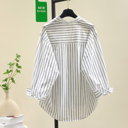 Women's Oversized Striped Poplin Cotton Shirt