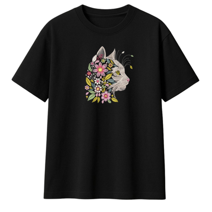Floral Whiskers Embroidered Oversized T-Shirt