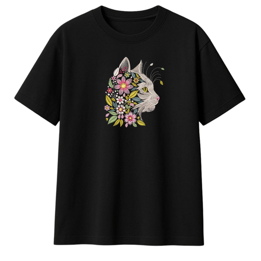 Floral Whiskers Embroidered Oversized T-Shirt