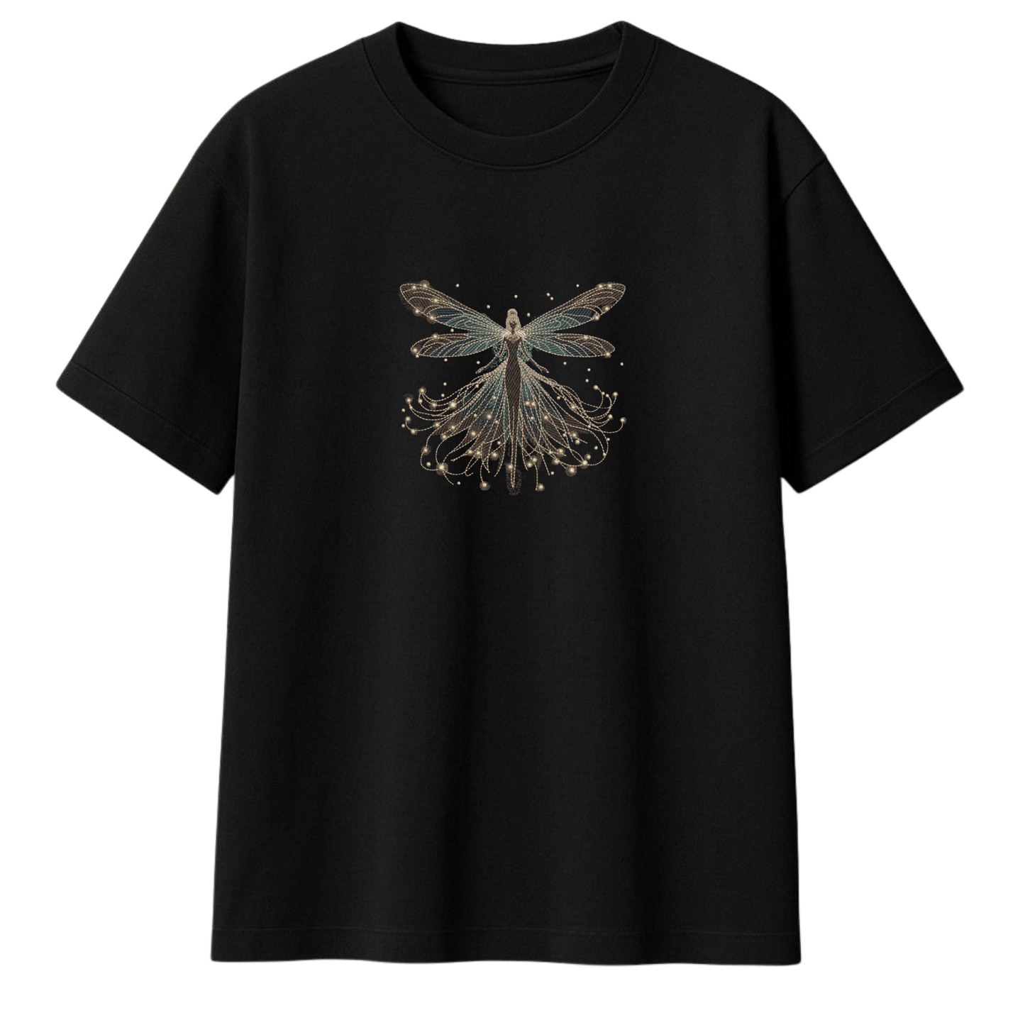 Golden Dragonfly Fairy Embroidered Oversized T-Shirt
