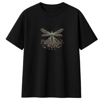 Golden Dragonfly Fairy Embroidered Oversized T-Shirt